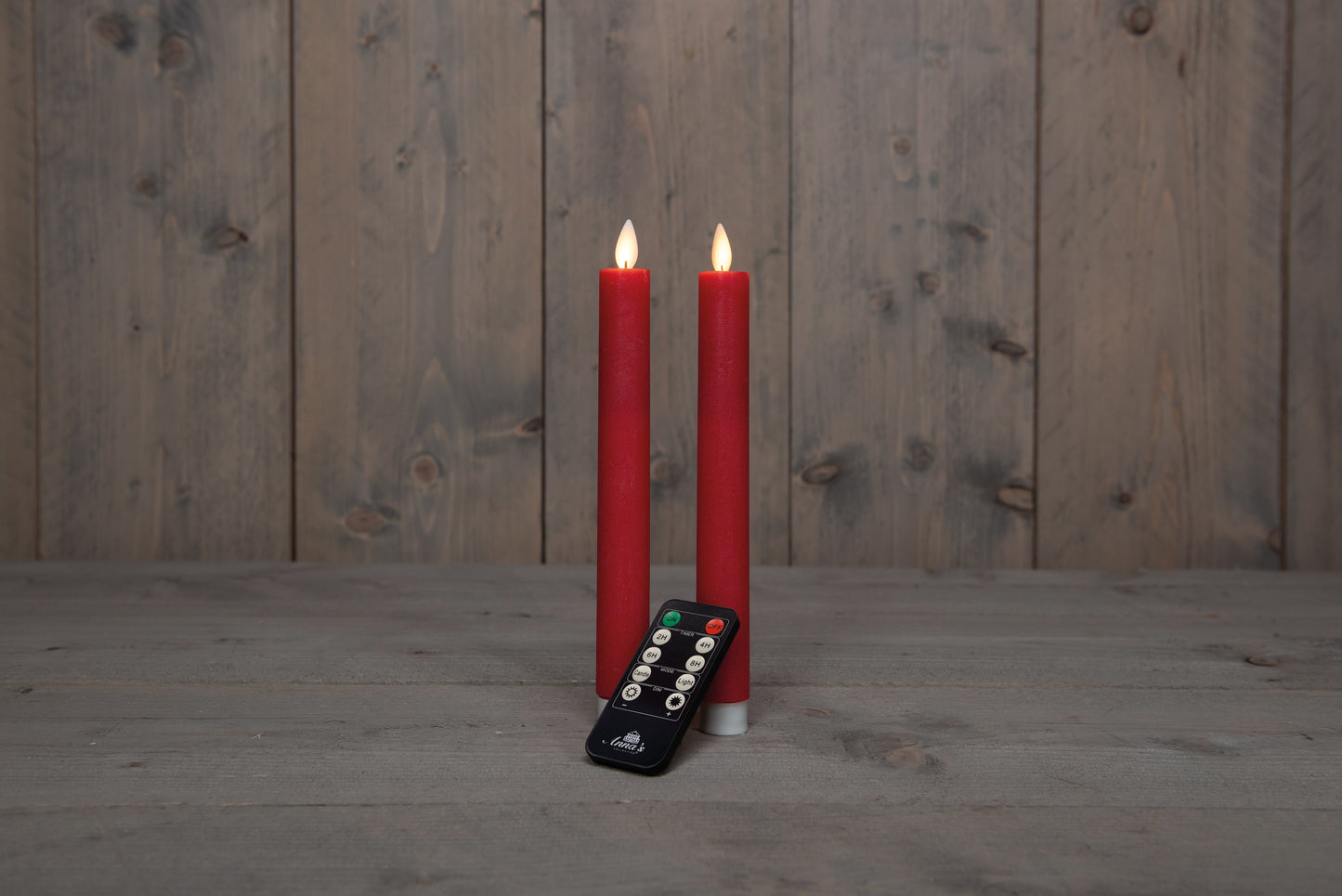 2 pcs Flameless LED Red Rustic Wax Candle-Battery Drevet med fjernbetjening