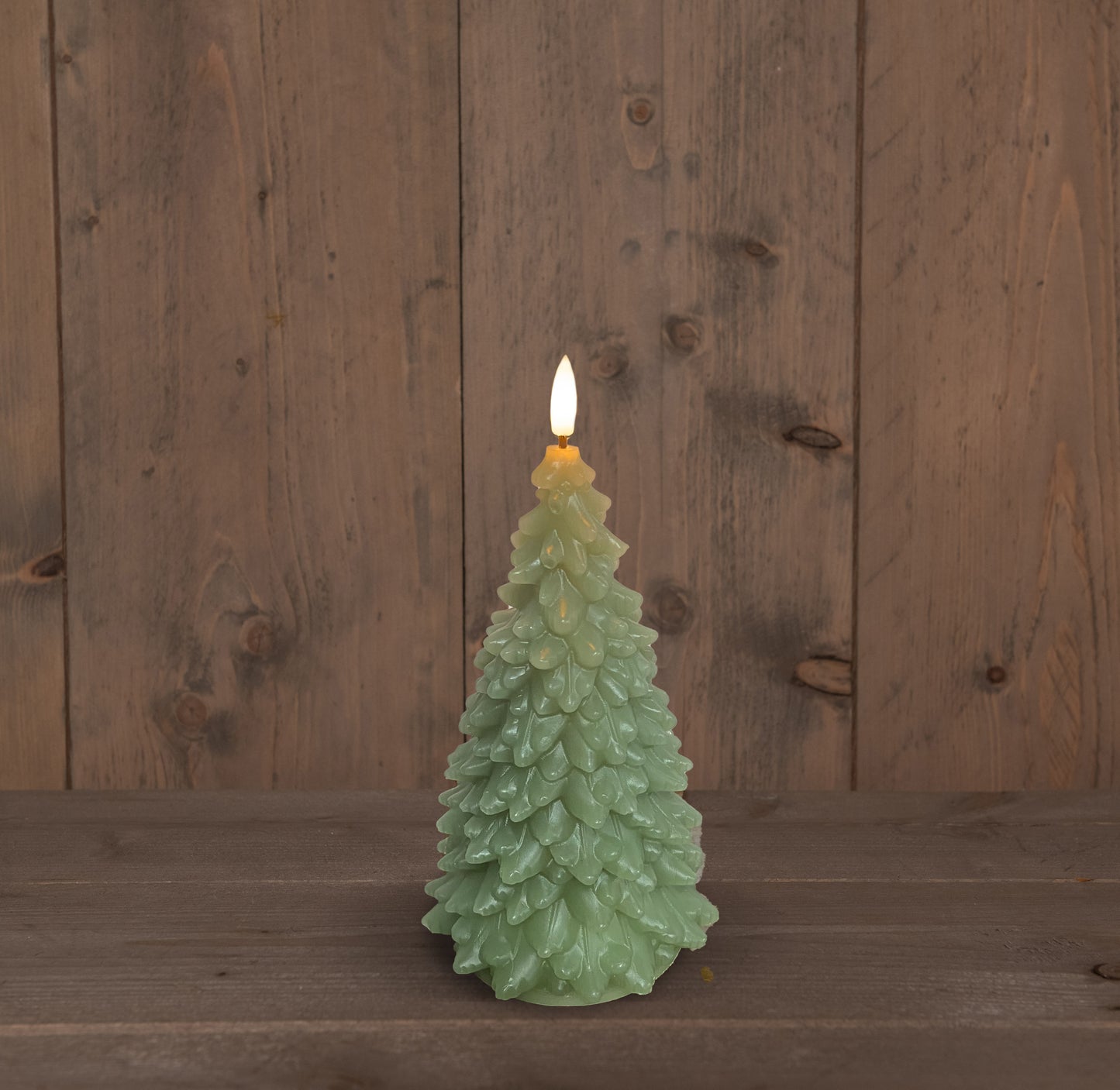 3d Flameless LED WICK Jade Green Christmas Tree Candle - 20 cm