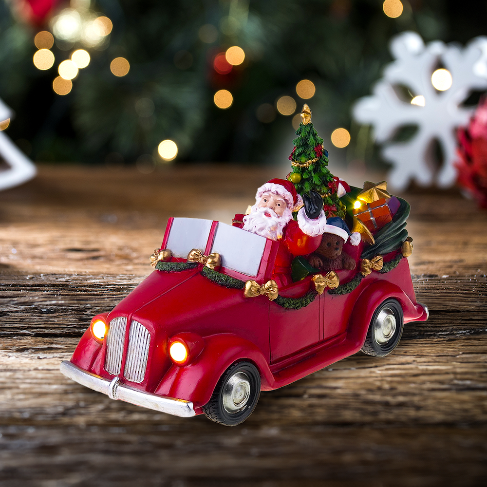 Santa in car with turning tree - Santa's Light Shop