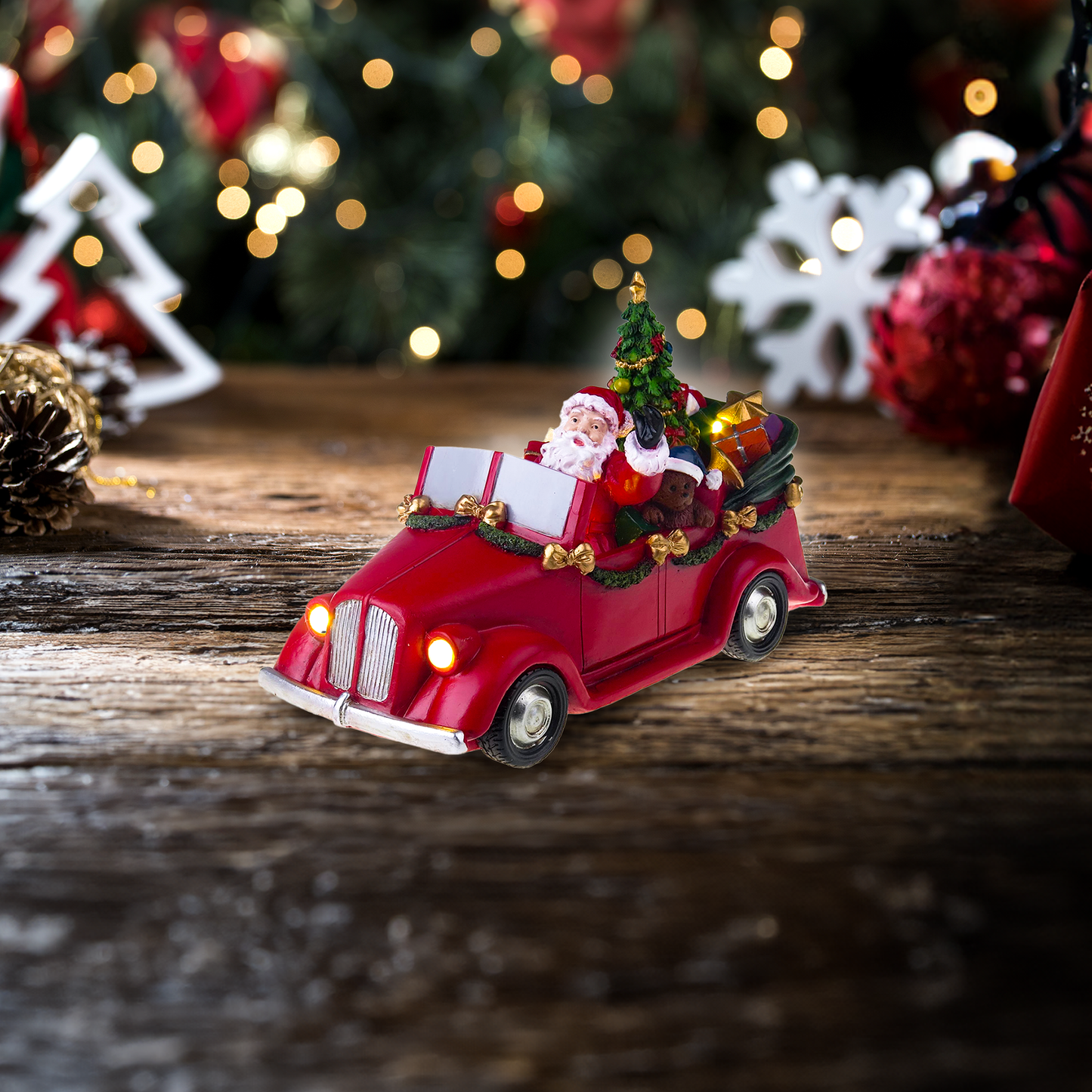 Santa in car with turning tree - Santa's Light Shop