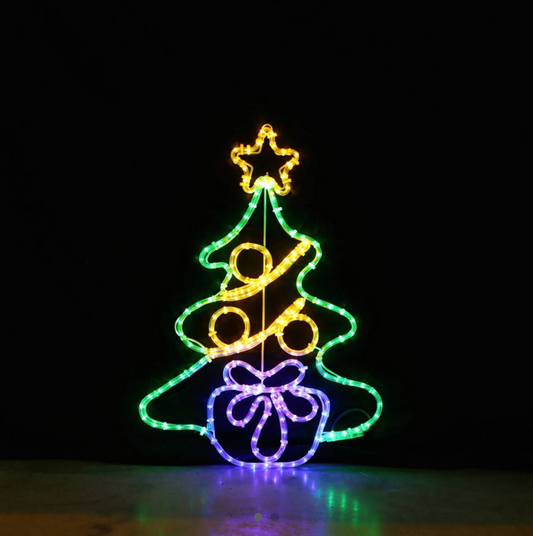 Juletræ med gave - LED Motiv 75x53