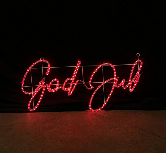 "God Jul" LED-skilt - Rød i 100x48 cm 5% Autoflash